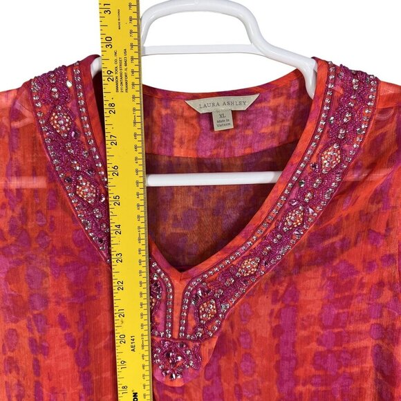 Laura Ashley New Women XL Tie Dye Chiffon Top Jeweled Artsy Blouse Hippie Groovy - Picture 15 of 16
